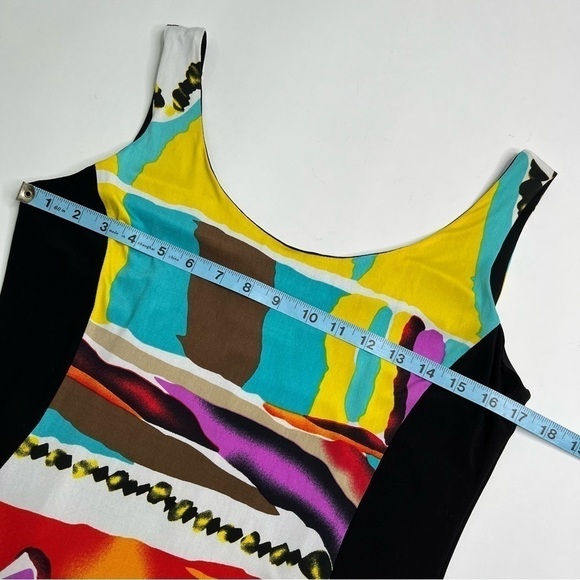 FRANK LYMAN Funky Tribal Art Retro Multi Color Bodycon Stretchy Cocktail Dress - Picture 11 of 12